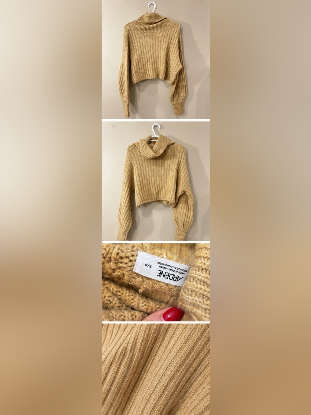Ardene Cropped Turtleneck Sweater Women’s Small Beige Ribbed Knit Cozy - Picture 2 of 5